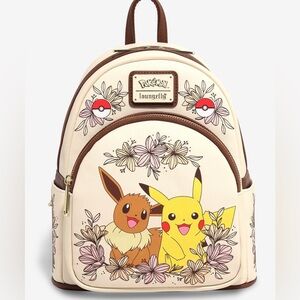 New Loungefly Pokemon Pikachu & Eevee Floral Mini Backpack NWT